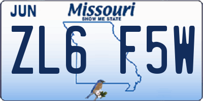 MO license plate ZL6F5W