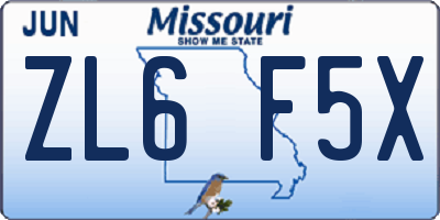MO license plate ZL6F5X