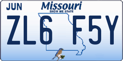 MO license plate ZL6F5Y