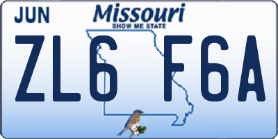 MO license plate ZL6F6A