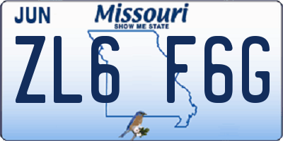 MO license plate ZL6F6G