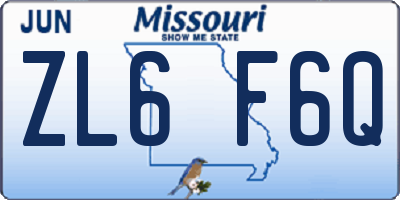 MO license plate ZL6F6Q
