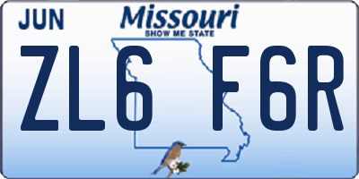 MO license plate ZL6F6R