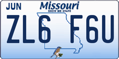 MO license plate ZL6F6U