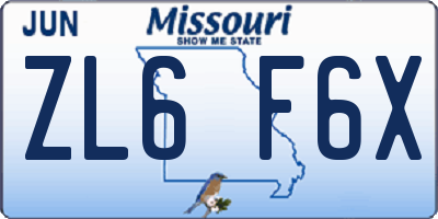 MO license plate ZL6F6X