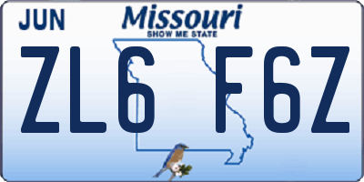 MO license plate ZL6F6Z
