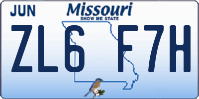 MO license plate ZL6F7H