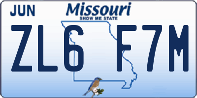 MO license plate ZL6F7M