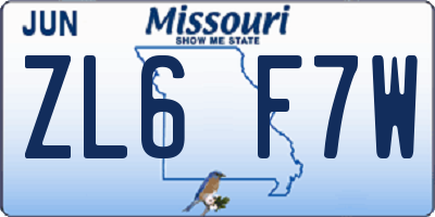 MO license plate ZL6F7W