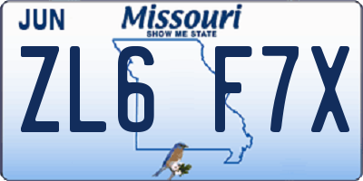 MO license plate ZL6F7X