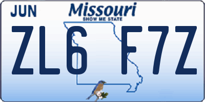 MO license plate ZL6F7Z