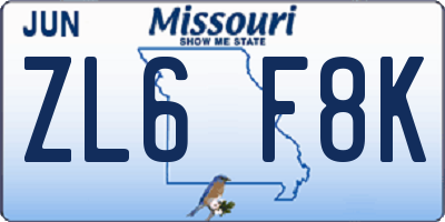 MO license plate ZL6F8K