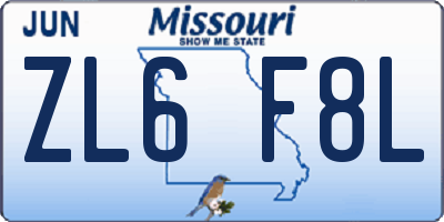 MO license plate ZL6F8L