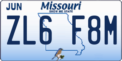 MO license plate ZL6F8M