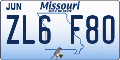 MO license plate ZL6F8O