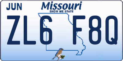 MO license plate ZL6F8Q