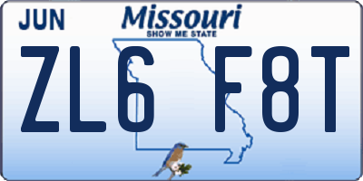 MO license plate ZL6F8T