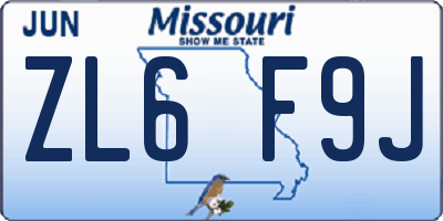 MO license plate ZL6F9J