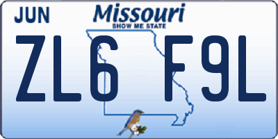 MO license plate ZL6F9L
