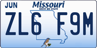 MO license plate ZL6F9M