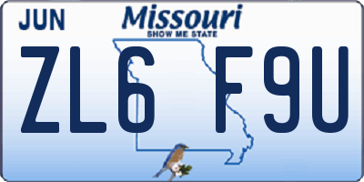 MO license plate ZL6F9U
