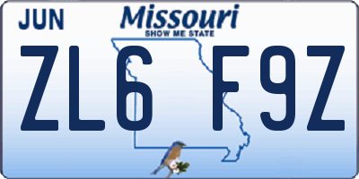 MO license plate ZL6F9Z