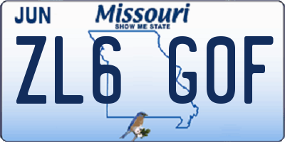 MO license plate ZL6G0F