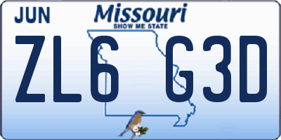 MO license plate ZL6G3D
