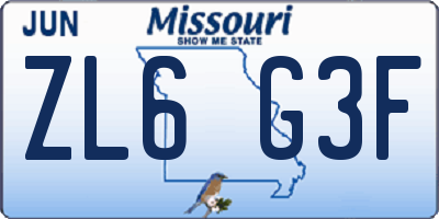 MO license plate ZL6G3F