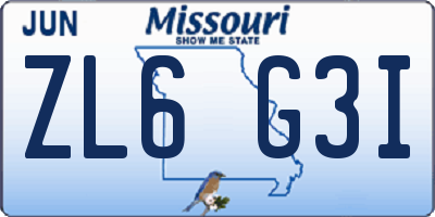 MO license plate ZL6G3I