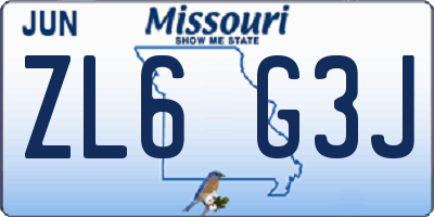 MO license plate ZL6G3J
