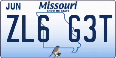 MO license plate ZL6G3T