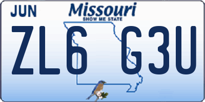 MO license plate ZL6G3U