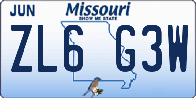 MO license plate ZL6G3W
