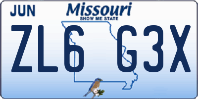 MO license plate ZL6G3X