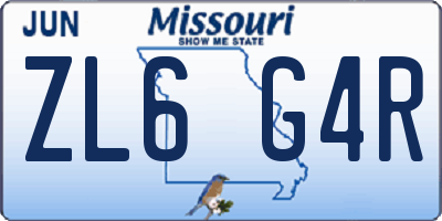 MO license plate ZL6G4R