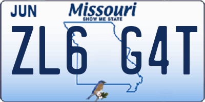 MO license plate ZL6G4T