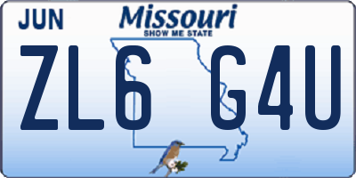 MO license plate ZL6G4U