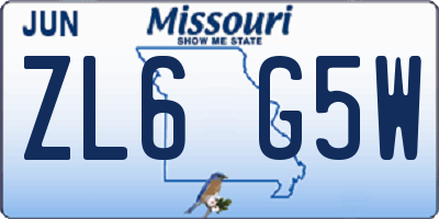 MO license plate ZL6G5W