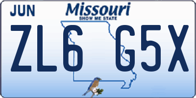 MO license plate ZL6G5X