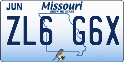 MO license plate ZL6G6X