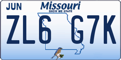 MO license plate ZL6G7K