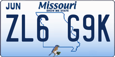 MO license plate ZL6G9K