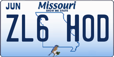 MO license plate ZL6H0D