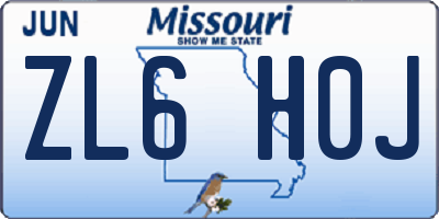 MO license plate ZL6H0J