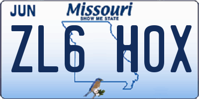 MO license plate ZL6H0X