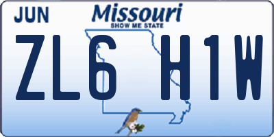 MO license plate ZL6H1W
