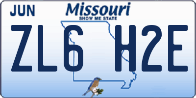 MO license plate ZL6H2E