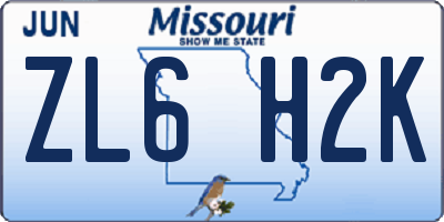 MO license plate ZL6H2K