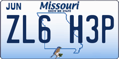 MO license plate ZL6H3P